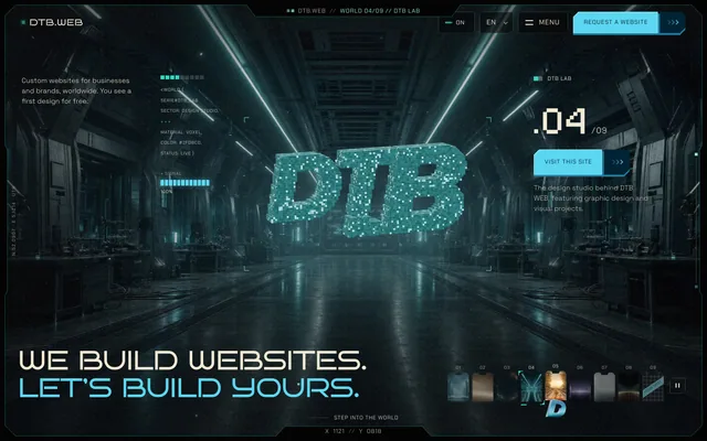 The dtb-web.com homepage, showing its DTB LAB world: We build websites. Let's build yours.